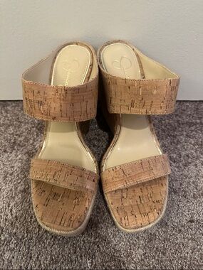 Jessica Simpson Cork Platform Wedge Sandals in Natural Tan